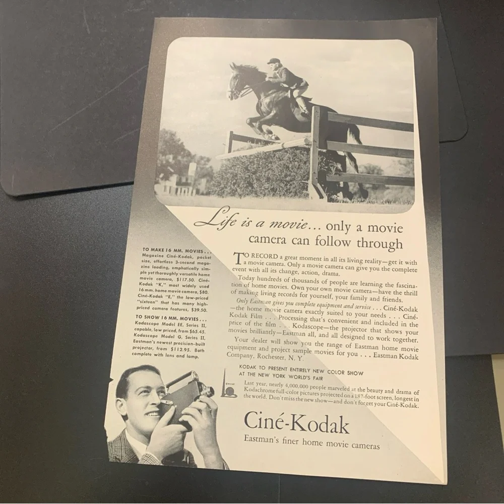Vintage 1940 Cine Kodak Life Is A Movie Ad Advertisment